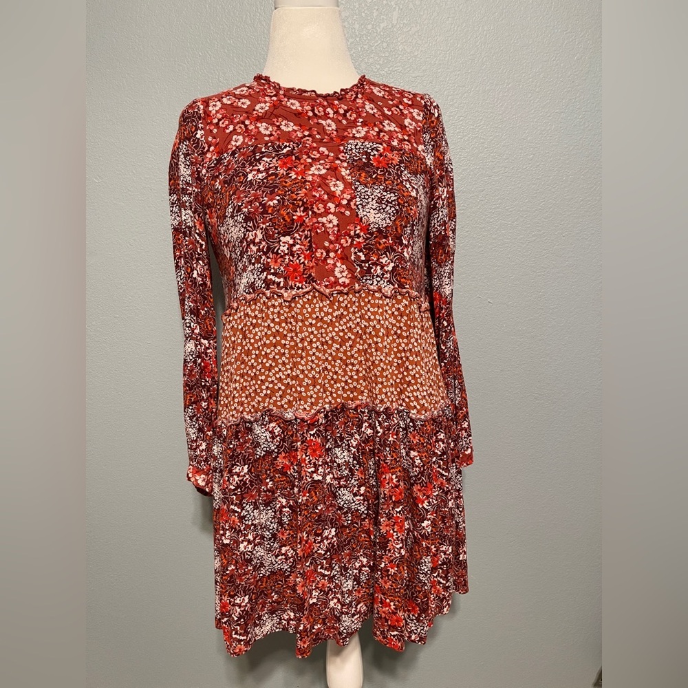 Anthropologie Maeve Esther Tiered Dress Red Fairy Grunge Boho Prairie Floral XS - Picture 1 of 8